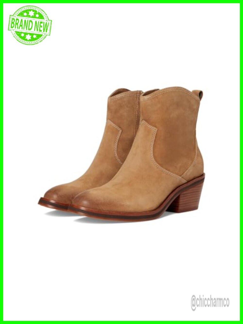 Leather Suede Ankle Bootie Round Toe Block Heel Western Style Boots